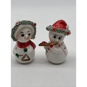 Vintage Christmas Snowmen Couple Spaghetti String 1940s Figurines UCCC Taiwan